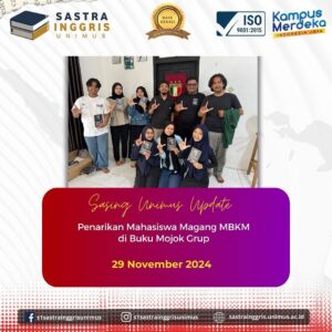 Read more about the article Mahasiswa S1 Sastra Inggris Unimus Selesaikan Magang MBKM di Buku Mojok Grup