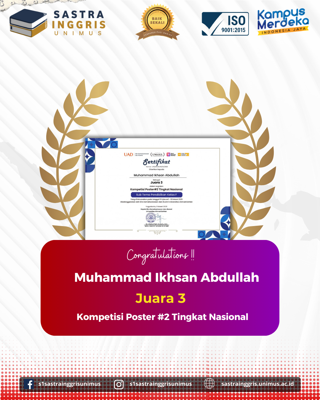Read more about the article Muhammad Ikhsan Abdullah Raih Juara 3 dalam Kompetisi Poster Nasional