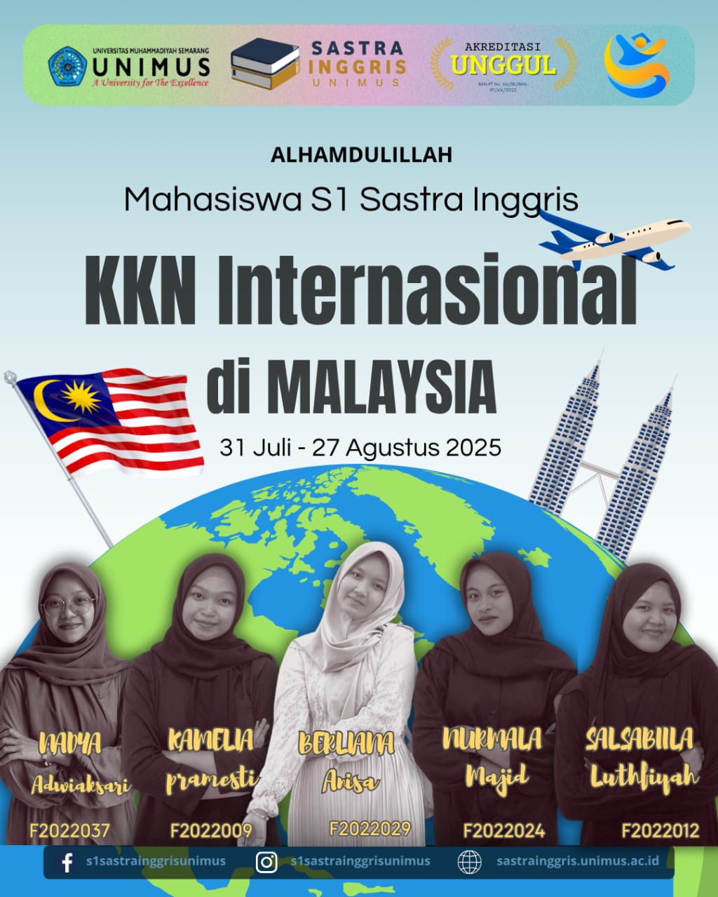 Read more about the article Lima Mahasiswa Sastra Inggris UNIMUS Lolos Program KKN Internasional di Malaysia