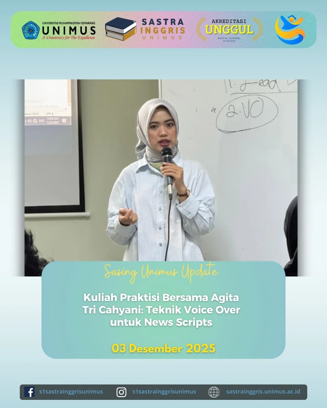 Read more about the article Kuliah Praktisi Advanced Speaking Course UNIMUS Bahas Voice Over untuk Naskah Berita