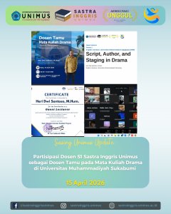 Dosen S1 Sastra Inggris Unimus Menjadi Dosen Tamu pada Mata Kuliah Drama di Universitas Muhammadiyah Sukabumi