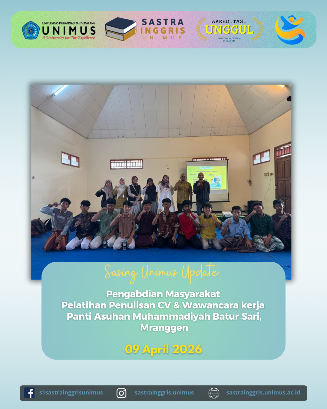 Read more about the article Pengabdian Masyarakat Prodi Sastra Inggris Universitas Muhammadiyah Semarang: Pelatihan Penulisan CV dan Wawancara Kerja di Panti Asuhan Muhammadiyah Batur Sari Mranggen