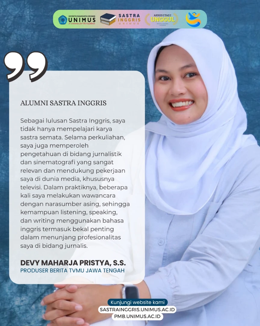 Read more about the article Alumni Sastra Inggris Unimus Berkarier sebagai Produser Berita TVMU Jawa Tengah