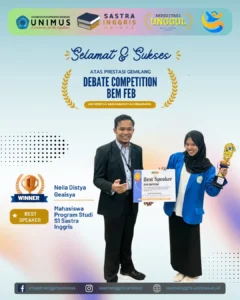 Mahasiswa Sastra Inggris Unimus Raih Best Speaker Debate Competition BEM FEB