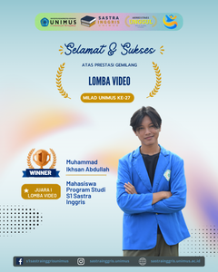 Mahasiswa Sastra Inggris Unimus Raih Juara I Lomba Video Milad ke-27